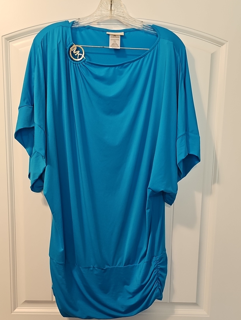 Michael Kors Bright Teal Blue Dolman Sleeve Swim Tunic with MK Ring